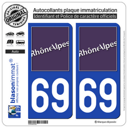 2 Autocollants plaque immatriculation Auto 69 Rhône-Alpes - LogoType