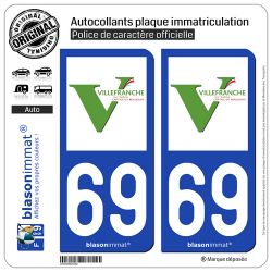 2 Autocollants plaque immatriculation Auto 69 Villefranche-sur-Saône - Ville