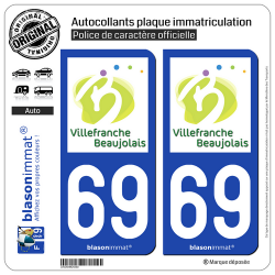 2 Autocollants plaque immatriculation Auto 69 Villefranche-sur-Saône - Tourisme