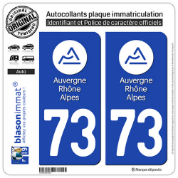 2 Autocollants plaque immatriculation Auto 73 Auvergne-Rhône-Alpes - LogoType