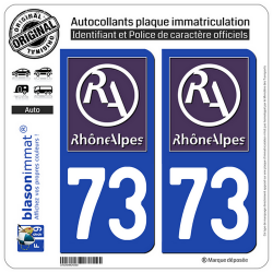 2 Autocollants plaque immatriculation Auto 73 Rhône-Alpes - LogoType II