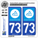 2 Autocollants plaque immatriculation Auto 73 Auvergne-Rhône-Alpes - Région