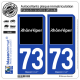 2 Autocollants plaque immatriculation Auto 73 Rhône-Alpes - Tourisme
