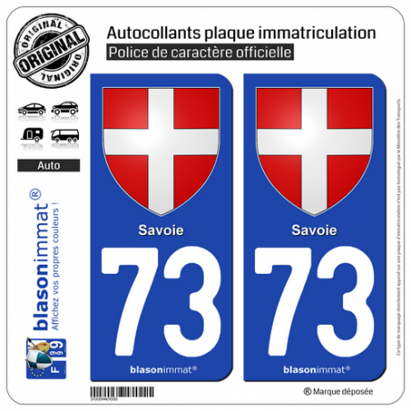 2 Autocollants plaque immatriculation Auto 73 Savoie - Armoiries