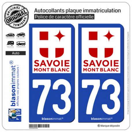 2 Autocollants plaque immatriculation Auto 73 Savoie - Tourisme