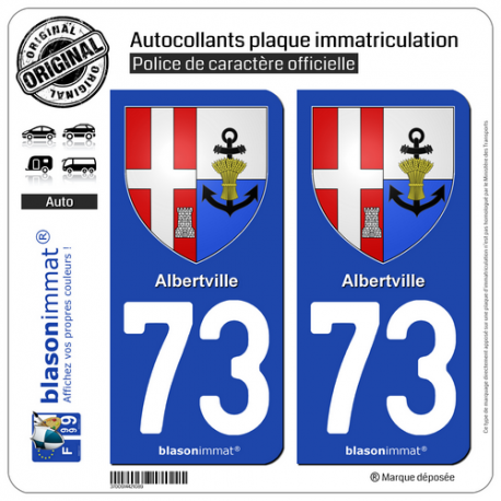 2 Autocollants plaque immatriculation Auto 73 Albertville - Armoiries