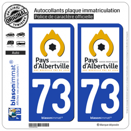 2 Autocollants plaque immatriculation Auto 73 Albertville - Pays
