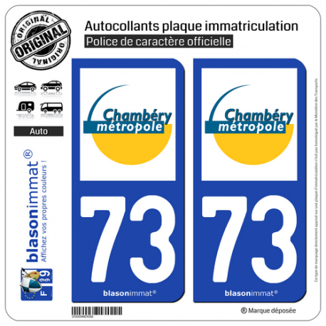 2 Autocollants plaque immatriculation Auto 73 Chambéry - Métropole