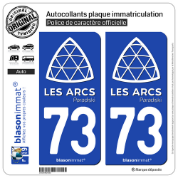 2 Autocollants plaque immatriculation Auto 73 Les Arcs - Paradiski