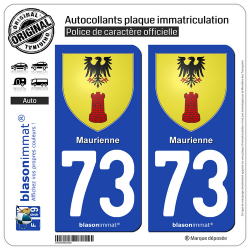 2 Autocollants plaque immatriculation Auto 73 Maurienne - Armoiries
