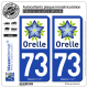 2 Autocollants plaque immatriculation Auto 73 Orelle - Tourisme