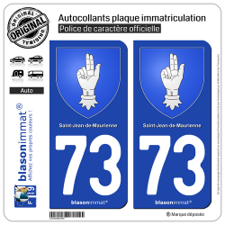 2 Autocollants plaque immatriculation Auto 73 Saint-Jean-de-Maurienne - Armoiries