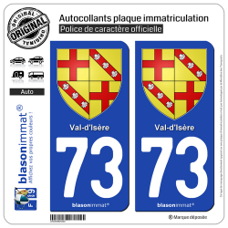 2 Autocollants plaque immatriculation Auto 73 Val-d'Isère - Armoiries