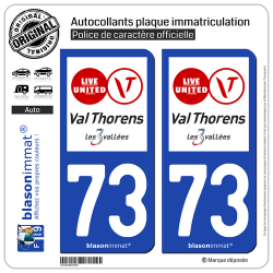 2 Autocollants plaque immatriculation Auto 73 Val Thorens - Les 3 Vallées