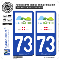 2 Autocollants plaque immatriculation Auto 73 La Bâthie - Commune