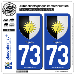 2 Autocollants plaque immatriculation Auto 73 Tignes - Armoiries