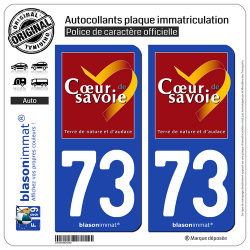 2 Autocollants plaque immatriculation Auto 73 Coeur de Savoie