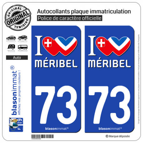 2 Autocollants plaque immatriculation Auto 73 Méribel - J'aime