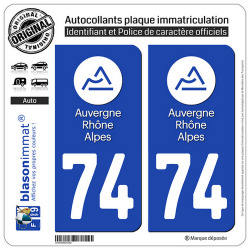 2 Autocollants plaque immatriculation Auto 74 Auvergne-Rhône-Alpes - LogoType
