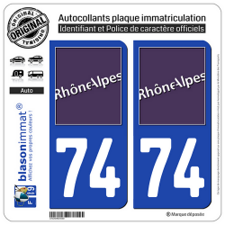 2 Autocollants plaque immatriculation Auto 74 Rhône-Alpes - LogoType