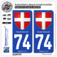 2 Autocollants plaque immatriculation Auto 74 Haute-Savoie - Armoiries II