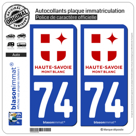 2 Autocollants plaque immatriculation Auto 74 Haute-Savoie - Tourisme