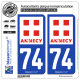 2 Autocollants plaque immatriculation Auto 74 Annecy - Ville