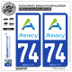 2 Autocollants plaque immatriculation Auto 74 Annecy - Agglo