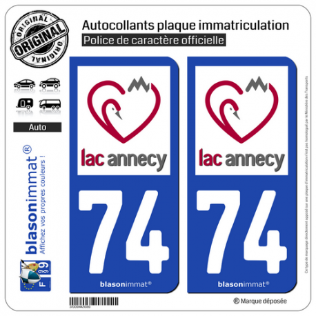2 Autocollants plaque immatriculation Auto 74 Annecy - Tourisme