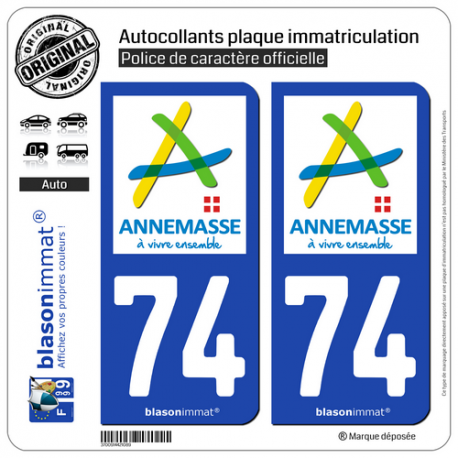 2 Autocollants plaque immatriculation Auto 74 Annemasse - Ville