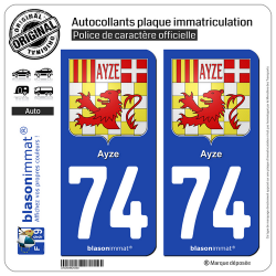 2 Autocollants plaque immatriculation Auto 74 Ayze - Armoiries