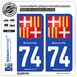 2 Autocollants plaque immatriculation Auto 74 Bonneville - Armoiries