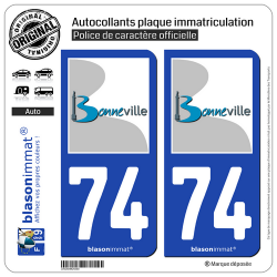 2 Autocollants plaque immatriculation Auto 74 Bonneville - Ville
