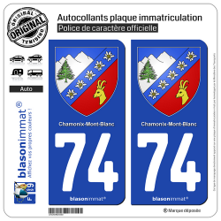 2 Autocollants plaque immatriculation Auto 74 Chamonix-Mont-Blanc - Armoiries