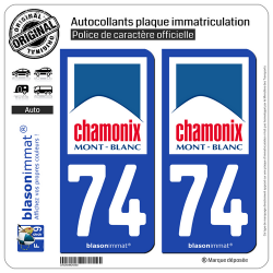 2 Autocollants plaque immatriculation Auto 74 Chamonix-Mont-Blanc - Commune