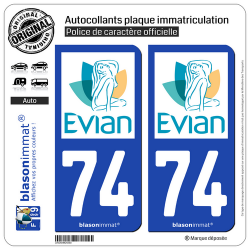 2 Autocollants plaque immatriculation Auto 74 Évian-les-Bains - Ville