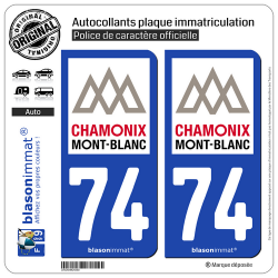 2 Autocollants plaque immatriculation Auto 74 Mont-Blanc - Pays