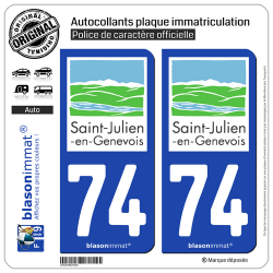 2 Autocollants plaque immatriculation Auto 74 Saint-Julien-en-Genevois - Tourisme