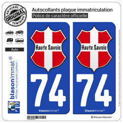 2 Autocollants plaque immatriculation Auto 74 Haute-Savoie - l'Authentique