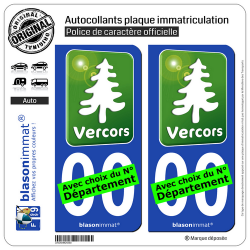 2 Autocollants plaque immatriculation Auto Vercors - Tourisme Vert