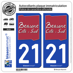 2 Autocollants plaque immatriculation Auto 21 Beaune - Agglo