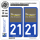 2 Autocollants plaque immatriculation Auto 21 Beaune - Pays