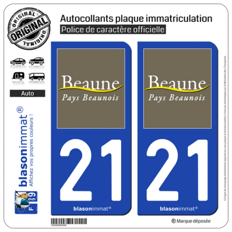 2 Autocollants plaque immatriculation Auto 21 Beaune - Pays