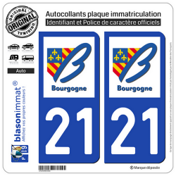 2 Autocollants plaque immatriculation Auto 21 Bourgogne - LogoType