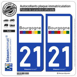 2 Autocollants plaque immatriculation Auto 21 Bourgogne - Tourisme