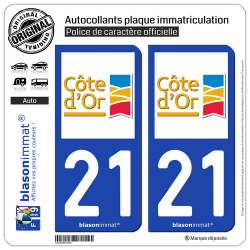 2 Autocollants plaque immatriculation Auto 21 Côte-d'Or - Département