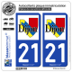 2 Autocollants plaque immatriculation Auto 21 Dijon - Ville