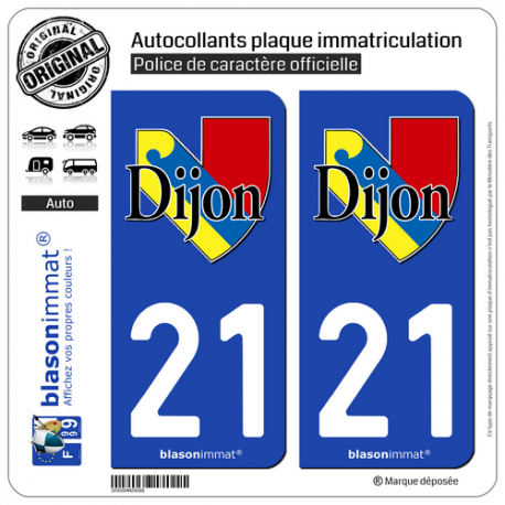 2 Autocollants plaque immatriculation Auto 21 Dijon - Ville II