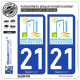 2 Autocollants plaque immatriculation Auto 21 Montbard - Tourisme