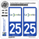 2 Autocollants plaque immatriculation Auto 25 Doubs - Département